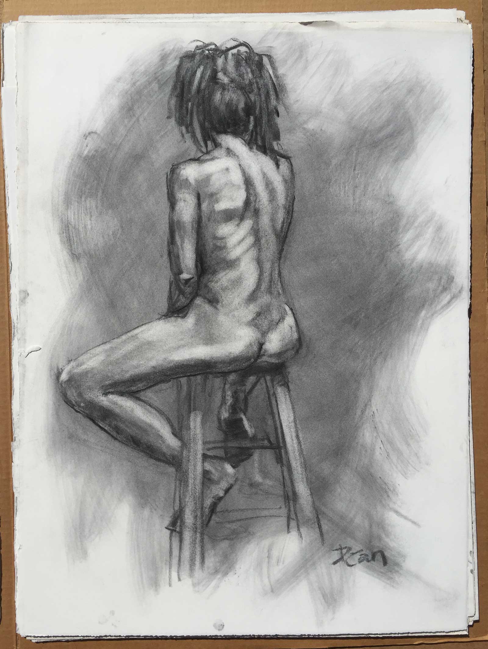 Woman on a stool