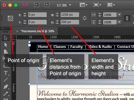 The measurement controls in InDesign.