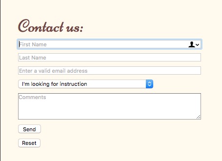 Form with input widths specific to text and email so doesn't include reset button