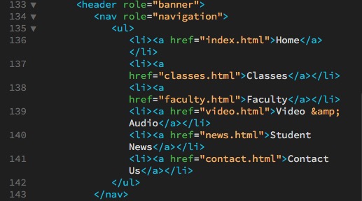 Code for header nav