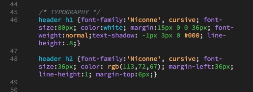 What the header typography css looks like