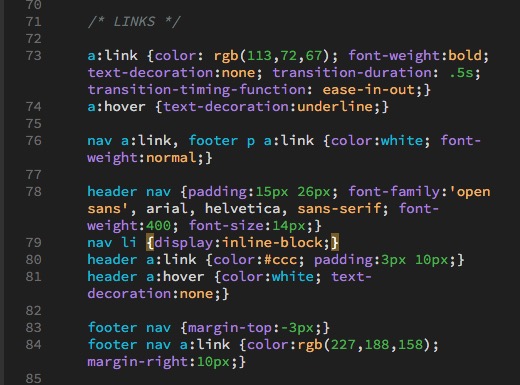 code for links in footer